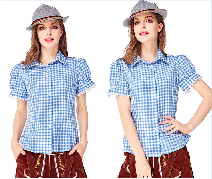 Womens Oktoberfest Outfit Embroidered Blouse with Lederhosen Shorts